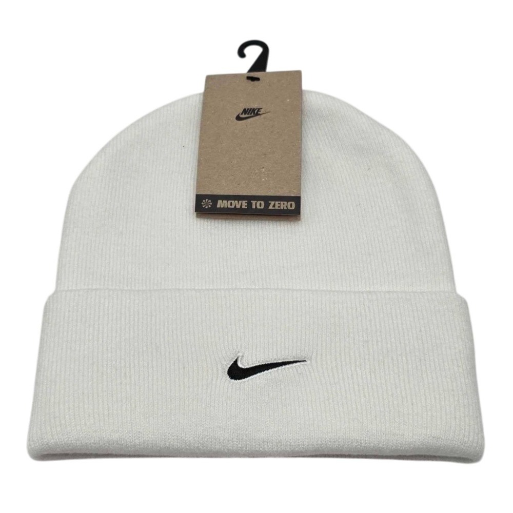 Nike Peak Swoosh Beanie Knit Hat Unisex OSFM White Black NEW HF0187-100